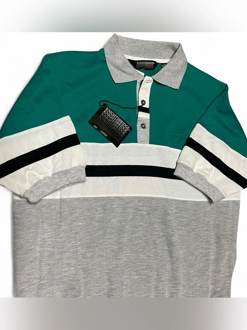 NWT Vintage 90s Knightsbridge Polo Shirt Striped Multi Color 80s Pocket Size L